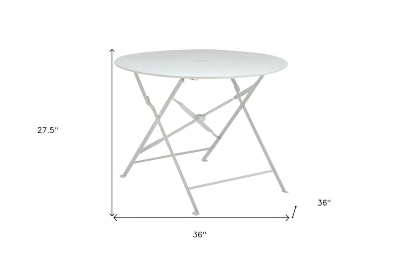 36" White Rounded Aluminum Folding Outdoor Dining Table with Umbrella Hole Homeroots Outdoor