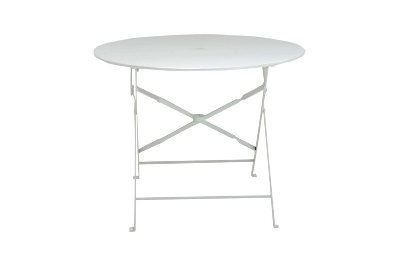 36" White Rounded Aluminum Folding Outdoor Dining Table with Umbrella Hole Homeroots Outdoor