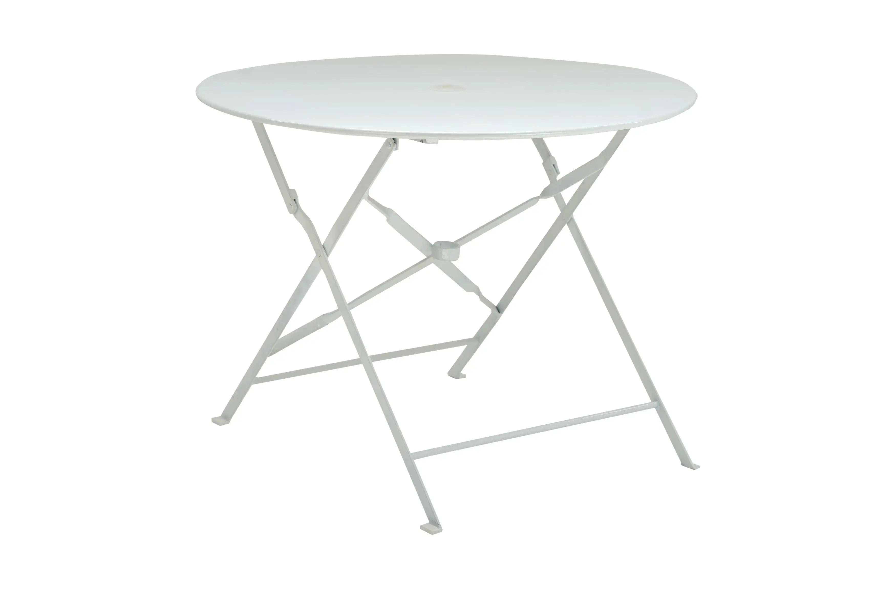 36" White Rounded Aluminum Folding Outdoor Dining Table with Umbrella Hole Homeroots Outdoor