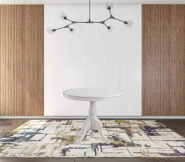 36" White Rounded Solid Manufactured Wood And Solid Wood Pedestal Base Dining Table Homeroots Kitchen & Dining