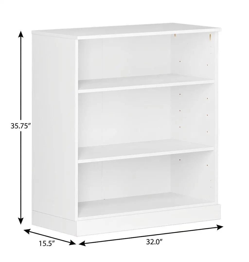 36" White Solid Wood Adjustable Three Tier Library Bookcase Homeroots Office