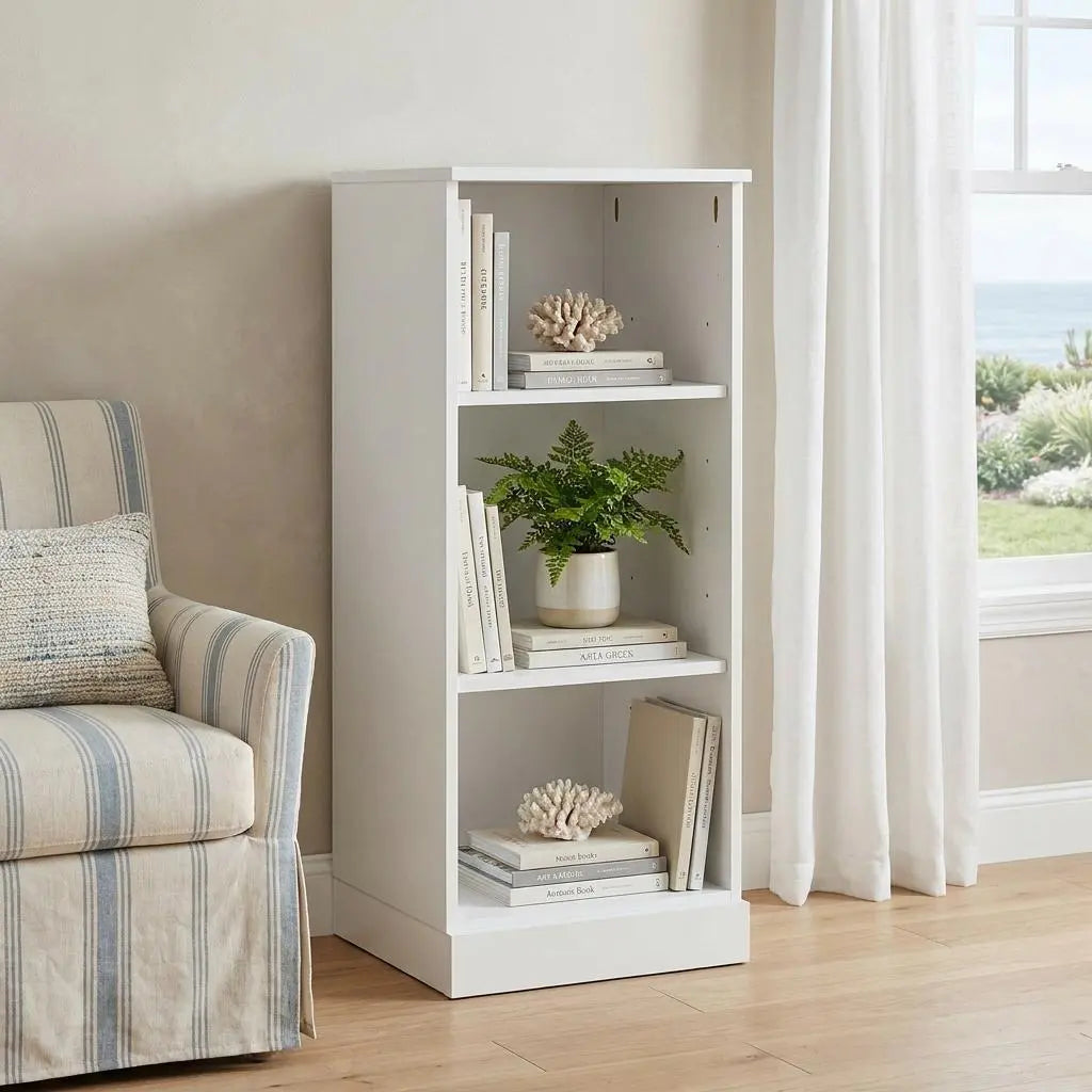 36" White Solid Wood Adjustable Three Tier Library Bookcase Homeroots Office