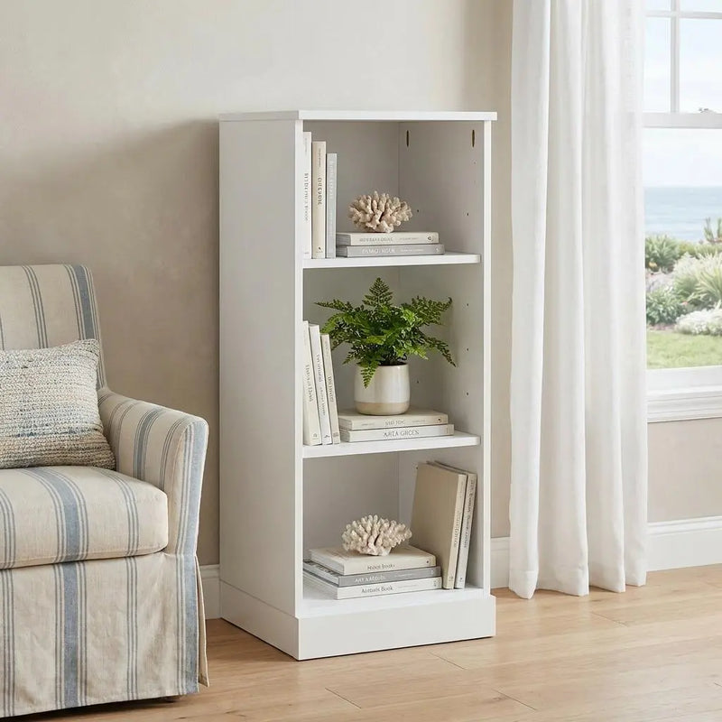 36" White Solid Wood Adjustable Three Tier Library Bookcase Homeroots Office