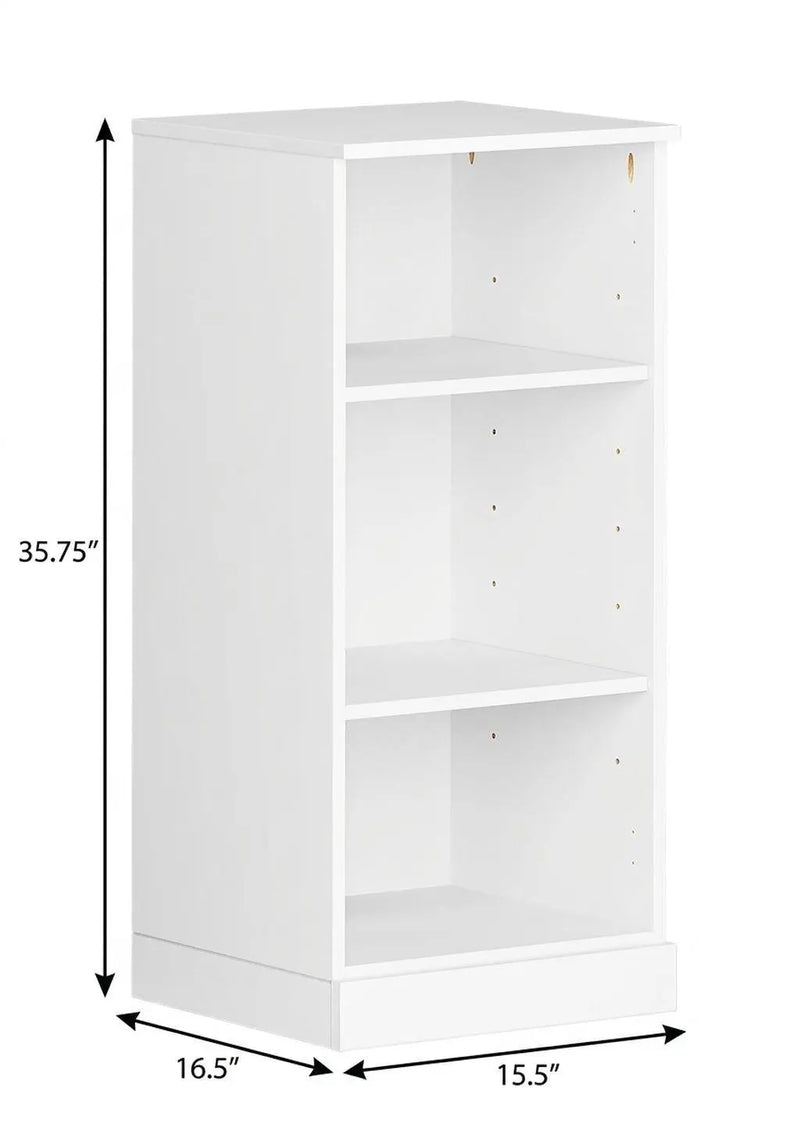 36" White Solid Wood Adjustable Three Tier Library Bookcase Homeroots Office