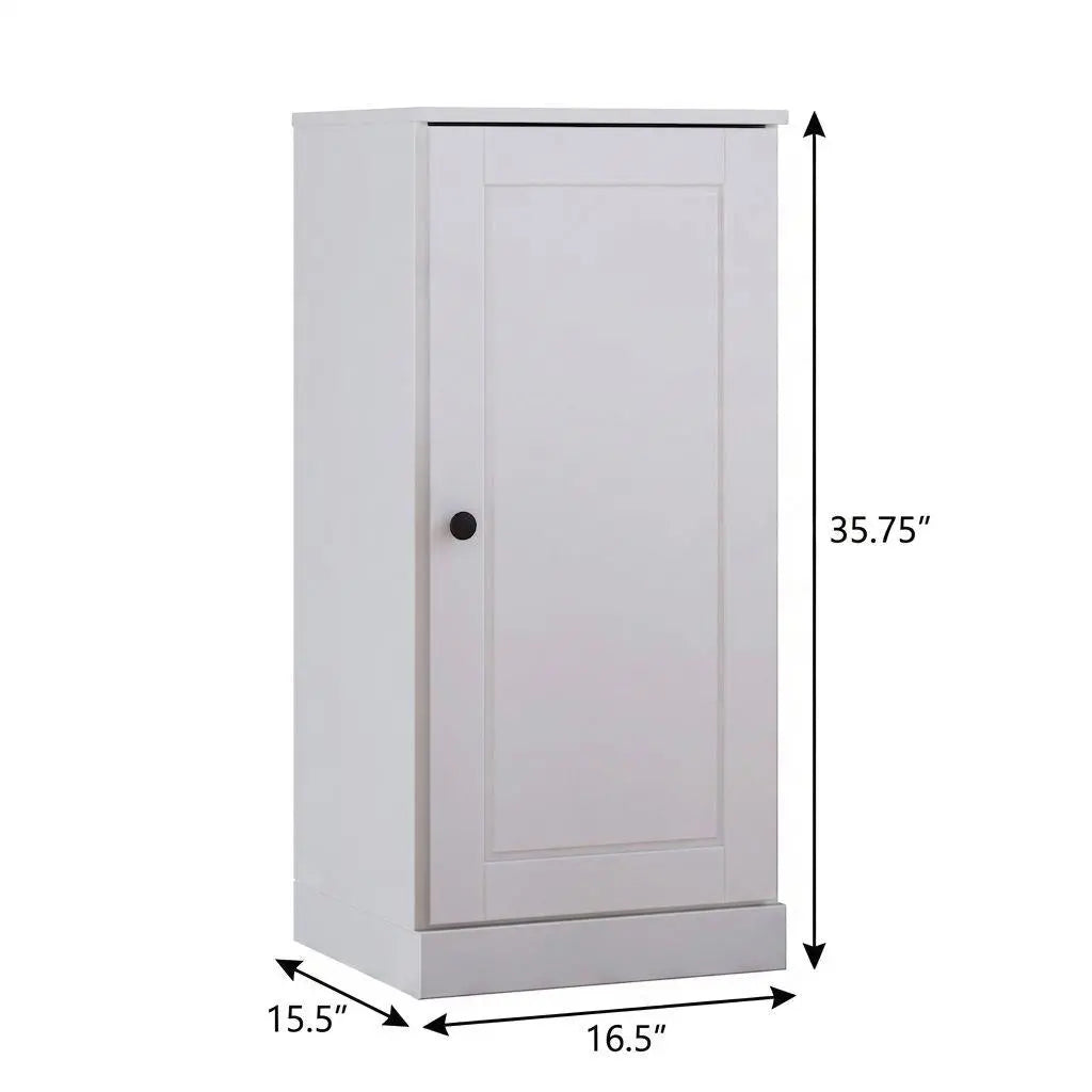 36" White Solid Wood Adjustable Three Tier Library Bookcase with One Door Homeroots Office