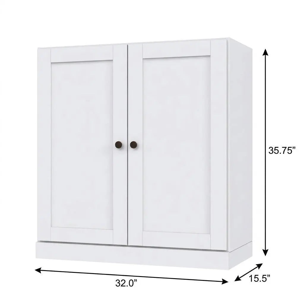 36" White Solid Wood Adjustable Three Tier Library Bookcase with Two Doors Homeroots Office
