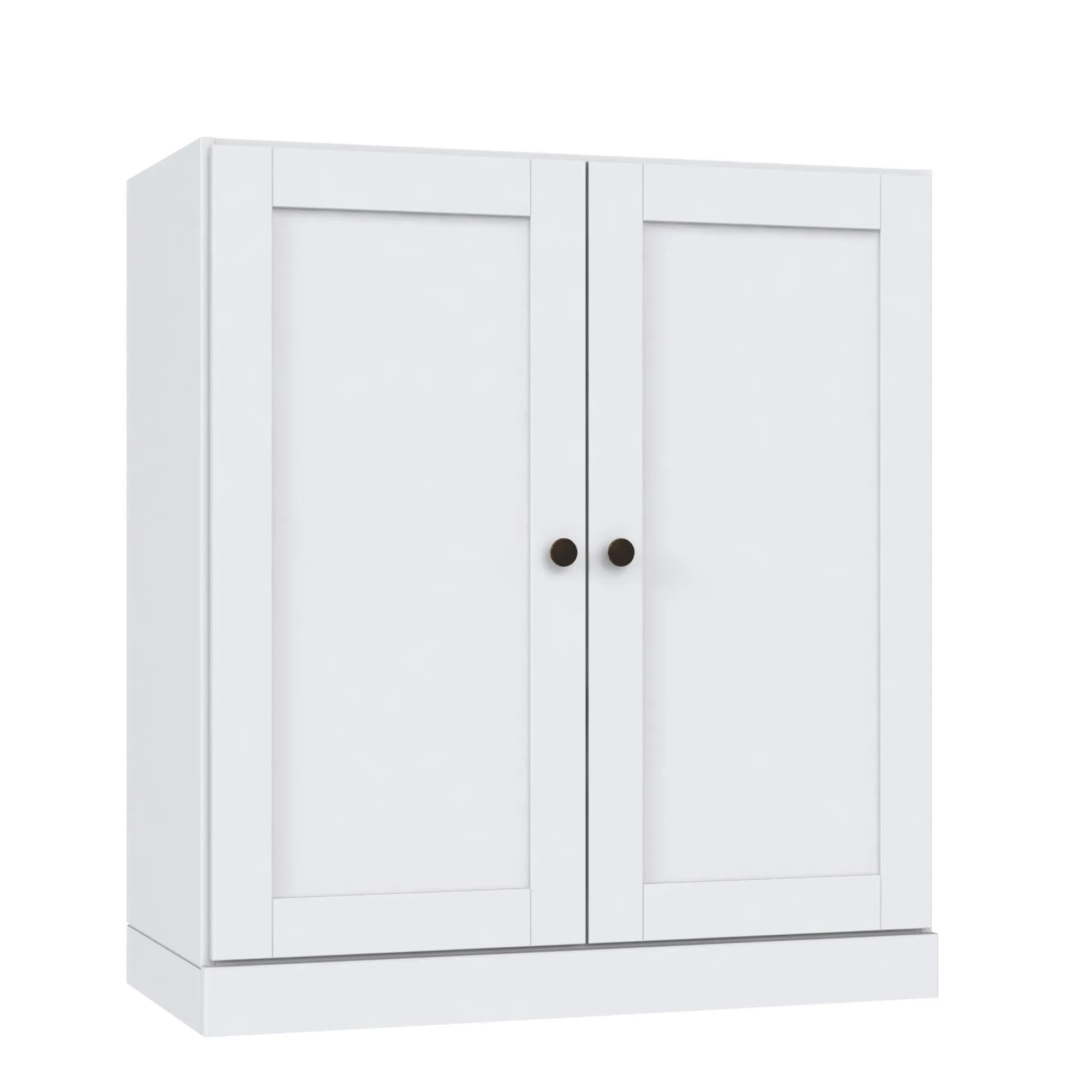 36" White Solid Wood Adjustable Three Tier Library Bookcase with Two Doors Homeroots Office