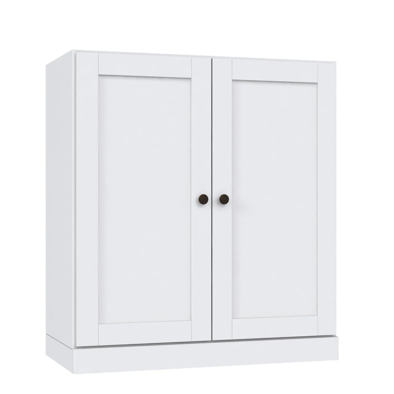 36" White Solid Wood Adjustable Three Tier Library Bookcase with Two Doors Homeroots Office
