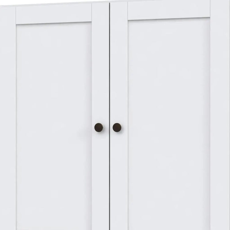 36" White Solid Wood Adjustable Three Tier Library Bookcase with Two Doors Homeroots Office