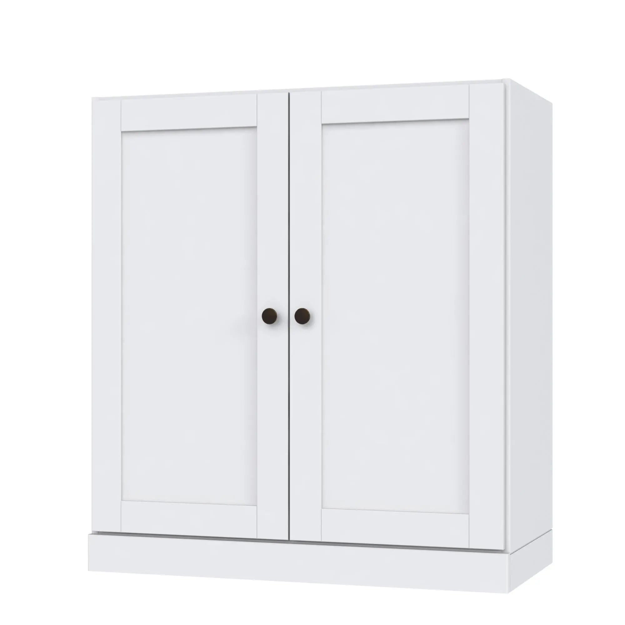 36" White Solid Wood Adjustable Three Tier Library Bookcase with Two Doors Homeroots Office