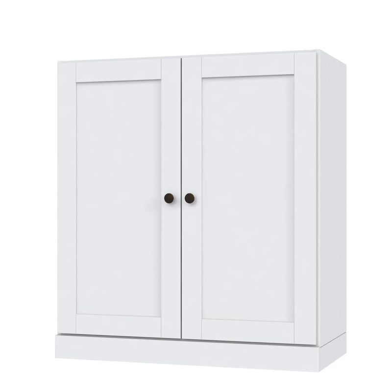 36" White Solid Wood Adjustable Three Tier Library Bookcase with Two Doors Homeroots Office