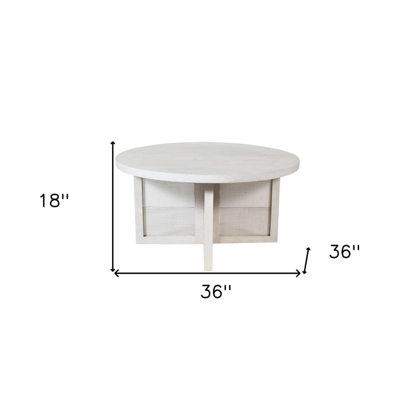 36" White Solid Wood Round Cross Legs Coffee Table Homeroots Living Room