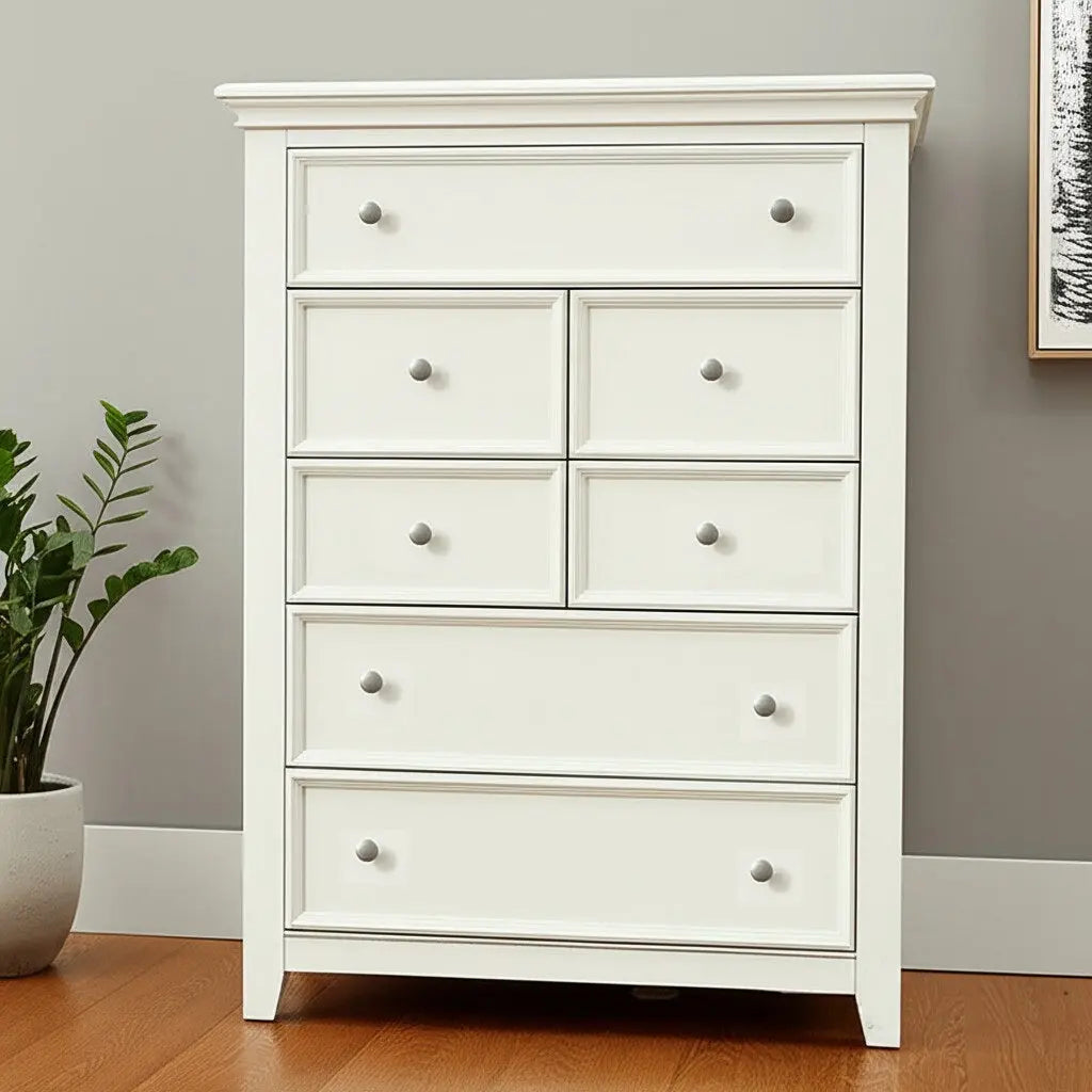 36" White Solid Wood Seven Drawer Dresser Homeroots Bed & Bath