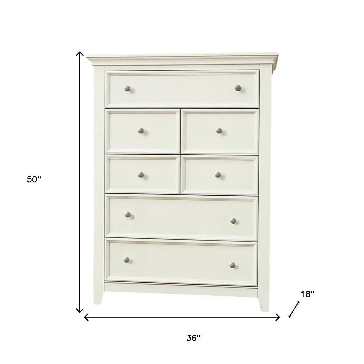 36" White Solid Wood Seven Drawer Dresser Homeroots Bed & Bath
