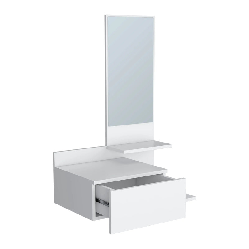 36" White Wood Wall Mounted Accent Cabinet With Drawer And Mirror - GreatEagleInc