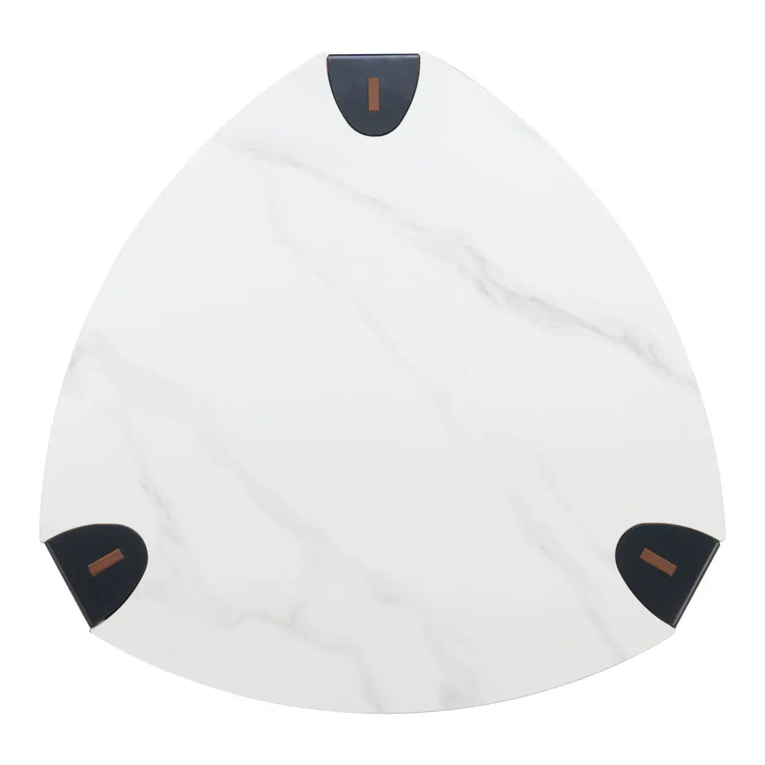 36" White and Black Sintered Stone Faux Leather And Steel Triangle Coffee Table Homeroots Living Room