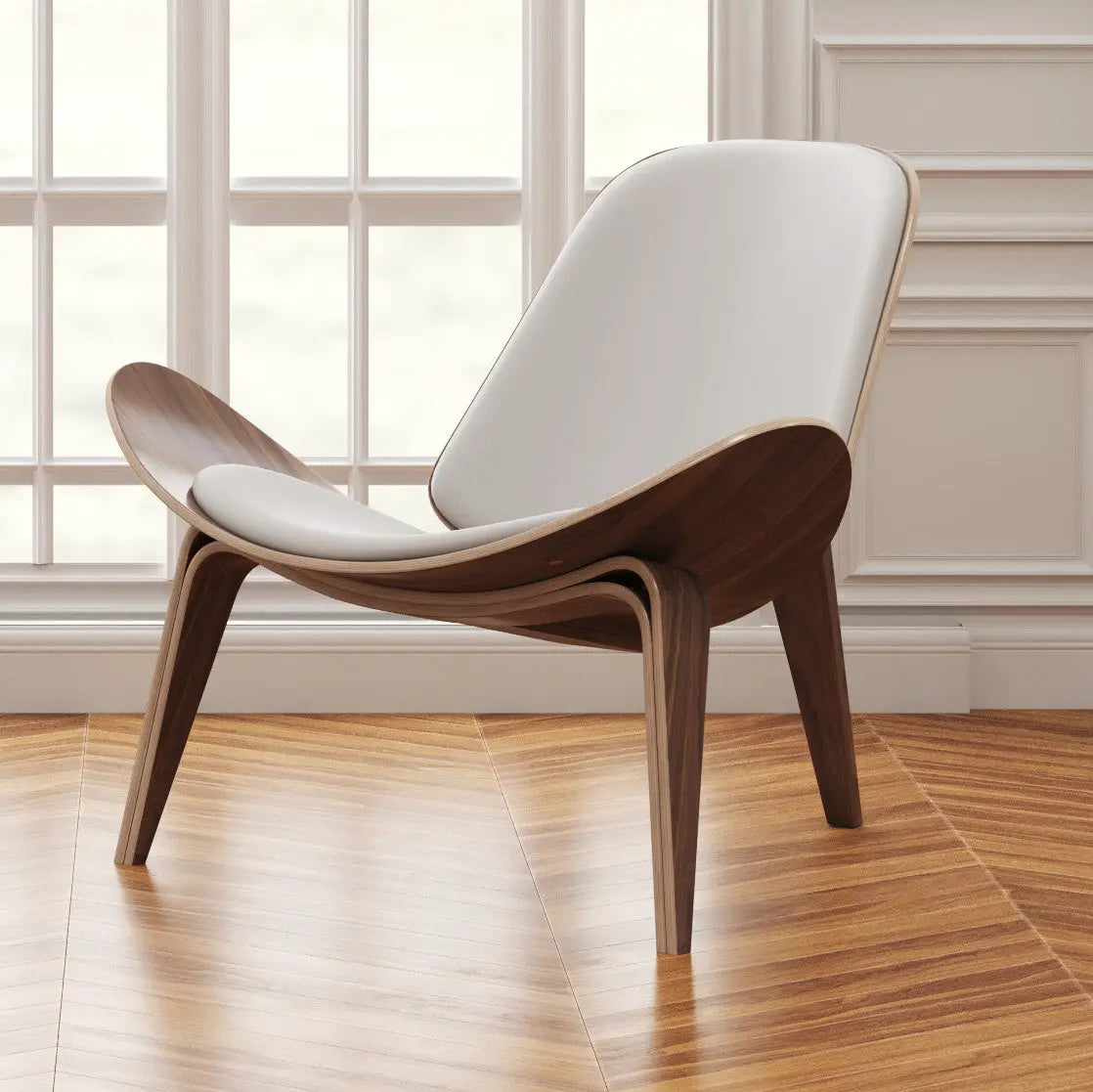 36" White and Brown Faux Leather Lounge Chair Homeroots Living Room
