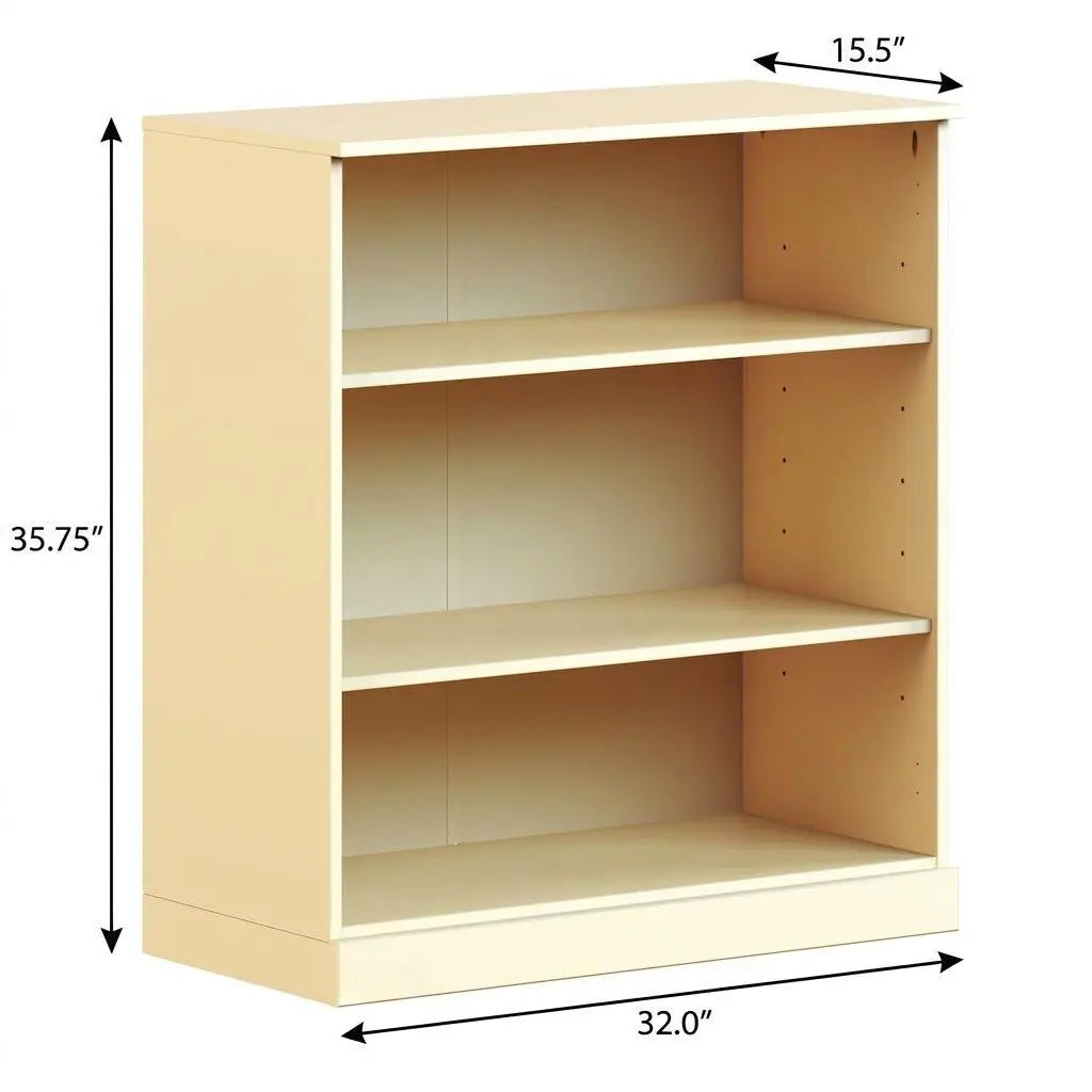 36" Yellow Solid Wood Adjustable Three Tier Library Bookcase Homeroots Office