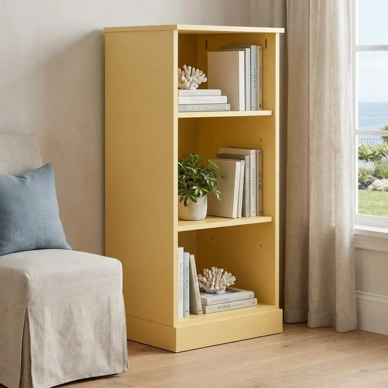36" Yellow Solid Wood Adjustable Three Tier Library Bookcase Homeroots Office