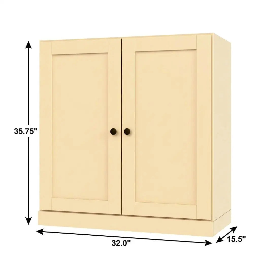36" Yellow Solid Wood Adjustable Three Tier Library Bookcase with Two Doors Homeroots Office