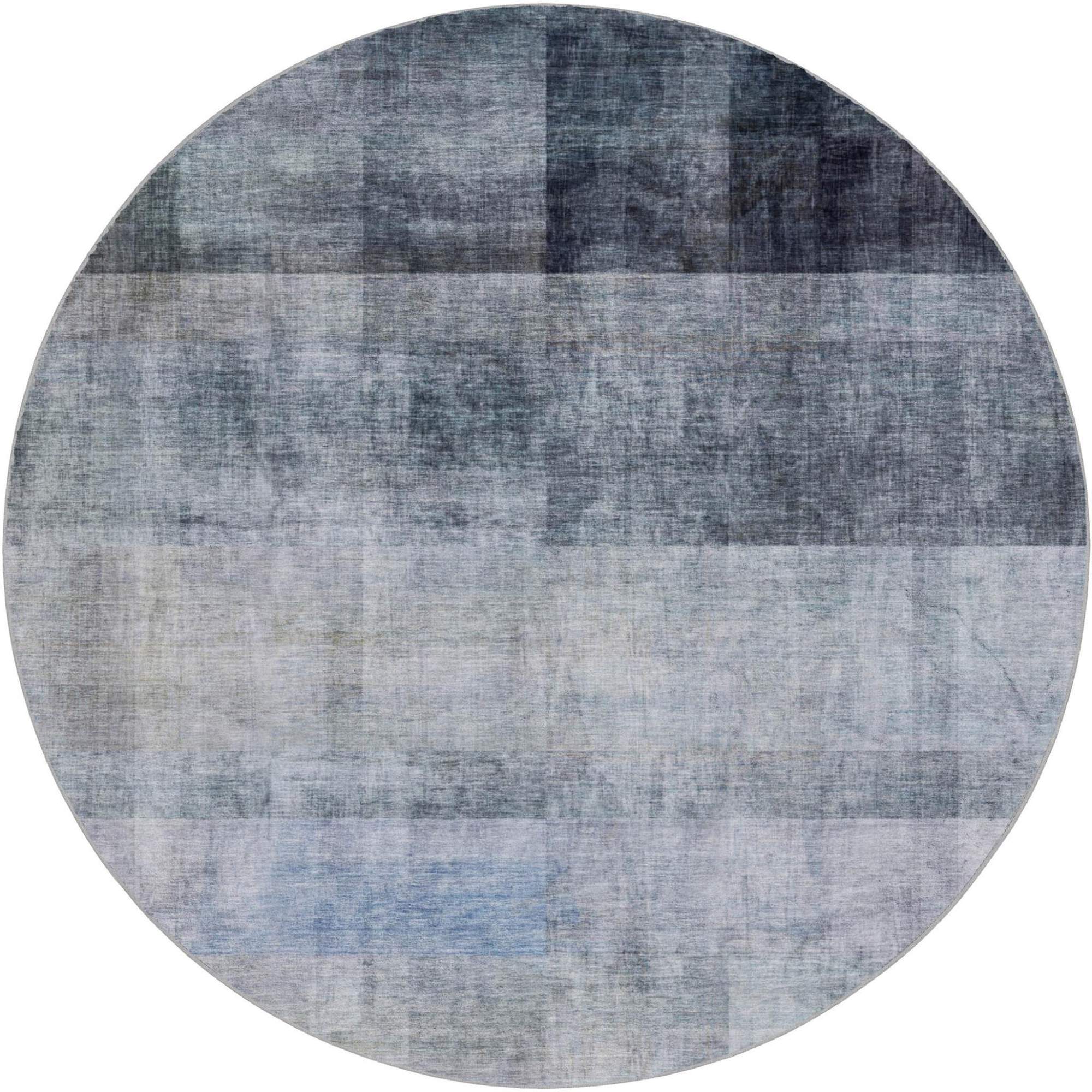 8' Navy Blue And Gray Geometric Shag Washable Round Rug With UV Protection - Home & Garden