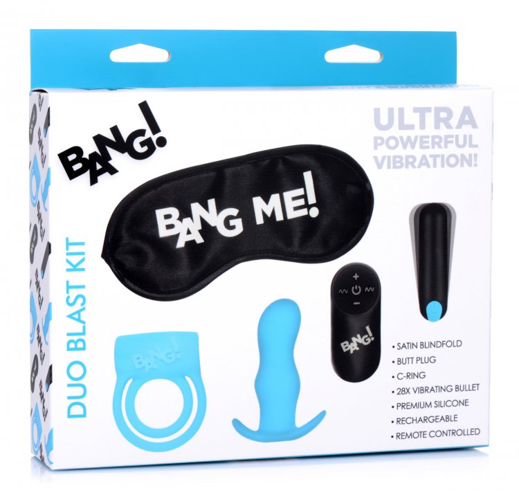 Bang! Duo Blast C Ring Butt Plug Bullet & Blindfold Kit Black - GreatEagleInc