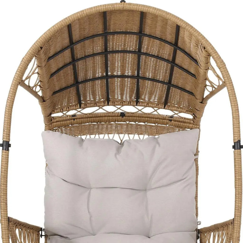 37" Beige Metal Outdoor Egg Chair with Beige Cushion Homeroots Outdoor