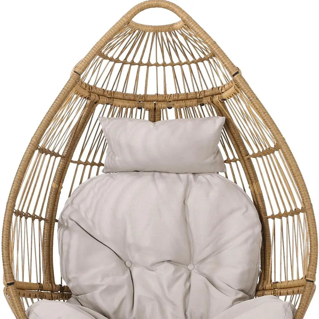 37" Beige Metal Outdoor Egg Chair with Beige Cushion Homeroots Outdoor