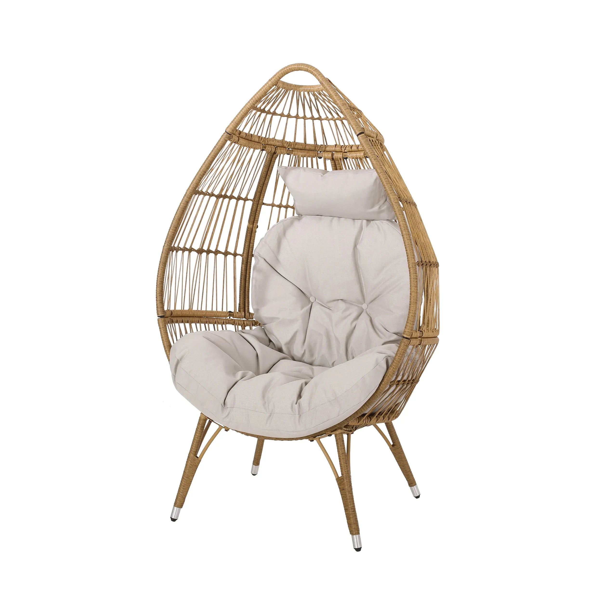 37" Beige Metal Outdoor Egg Chair with Beige Cushion Homeroots Outdoor