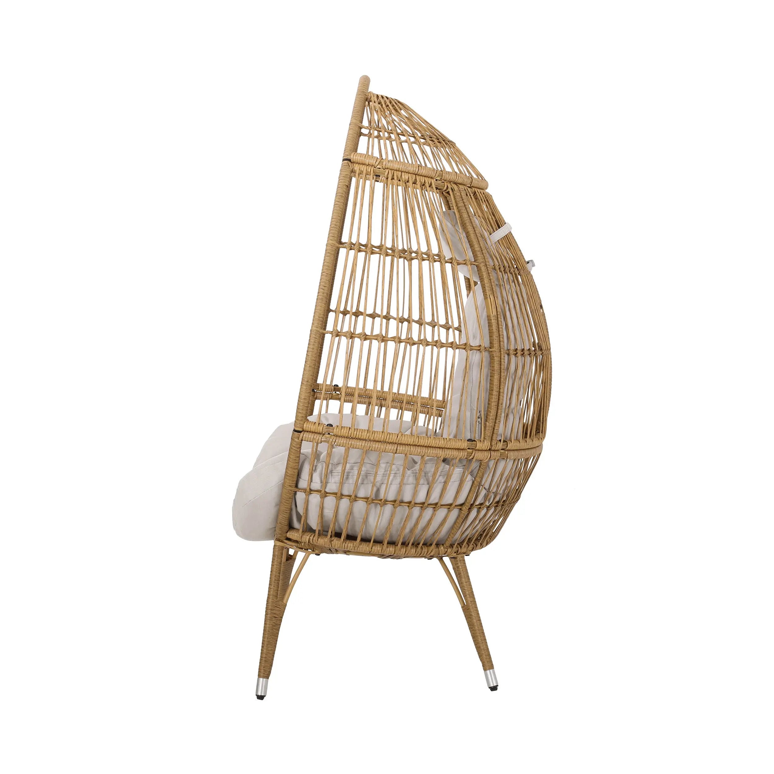 37" Beige Metal Outdoor Egg Chair with Beige Cushion Homeroots Outdoor