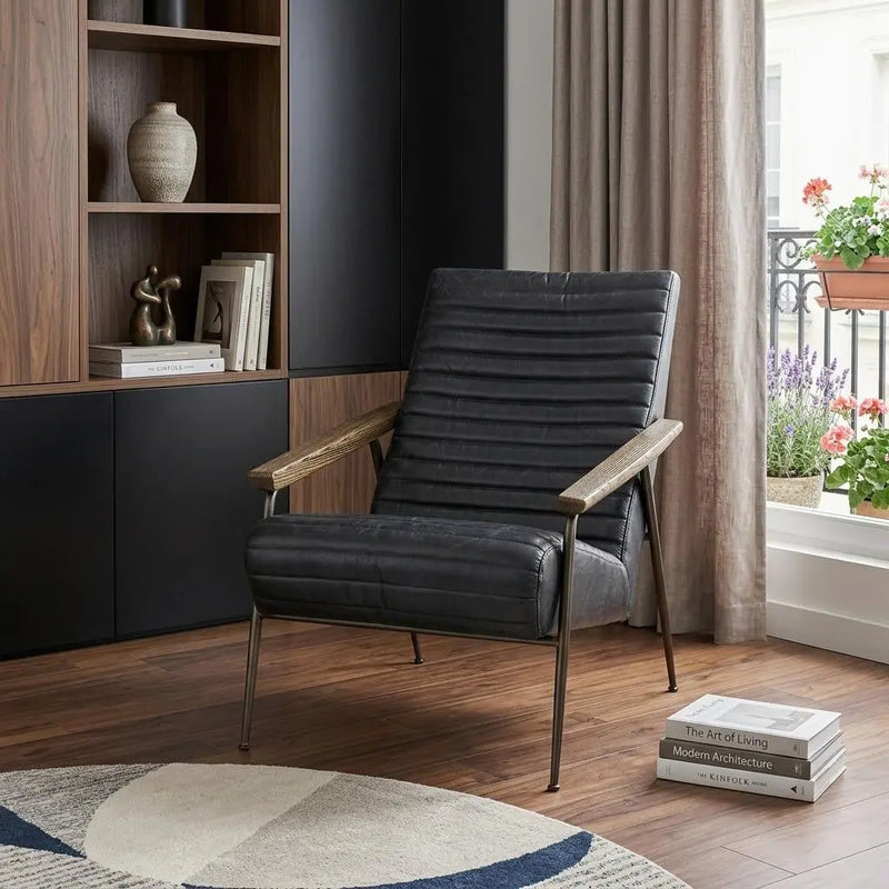 37" Black And Brown Faux Leather Lounge Chair Homeroots Living Room
