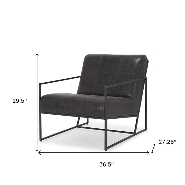 37" Black Genuine Leather and Metal Lounge Chair Homeroots Living Room