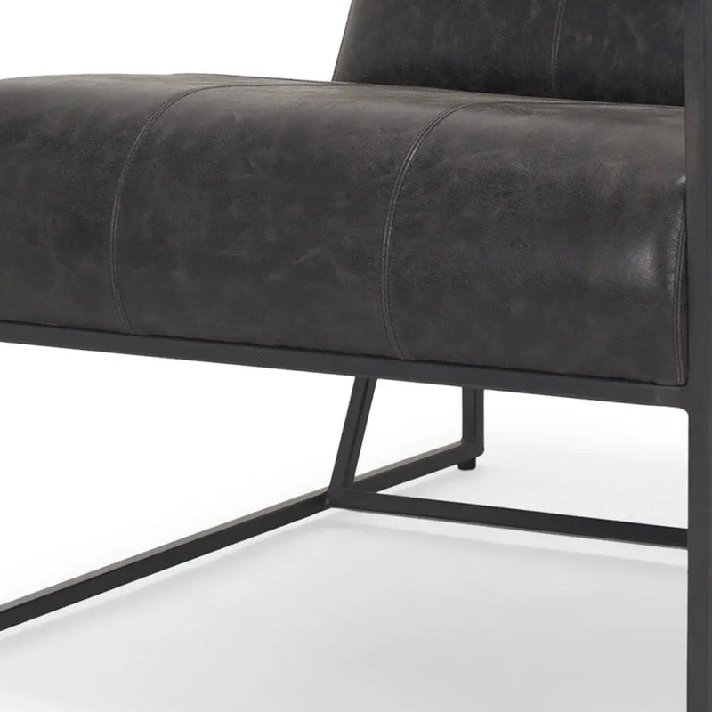 37" Black Genuine Leather and Metal Lounge Chair Homeroots Living Room