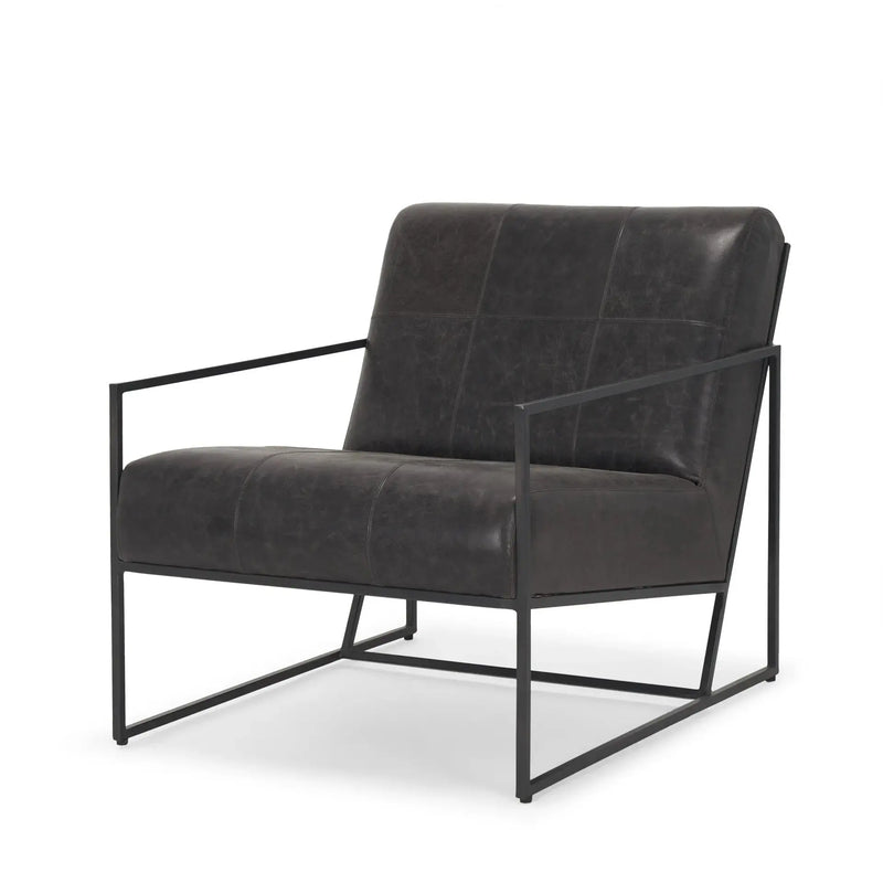 37" Black Genuine Leather and Metal Lounge Chair Homeroots Living Room