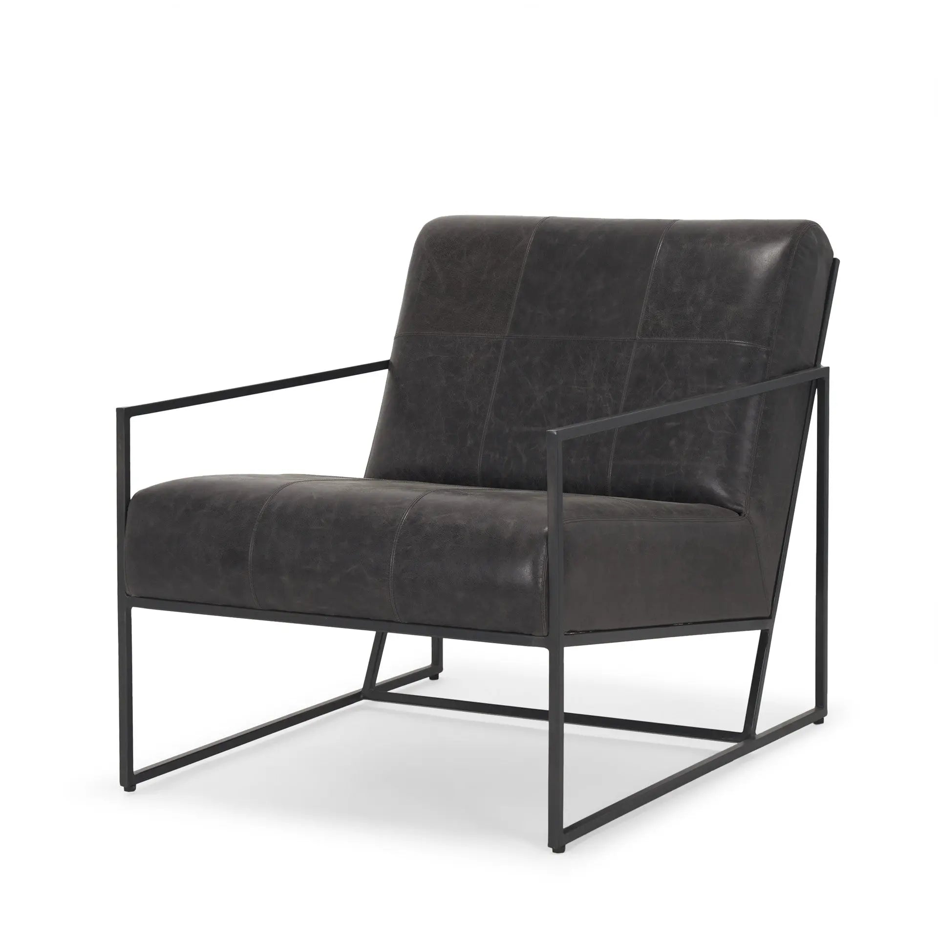 37" Black Genuine Leather and Metal Lounge Chair Homeroots Living Room