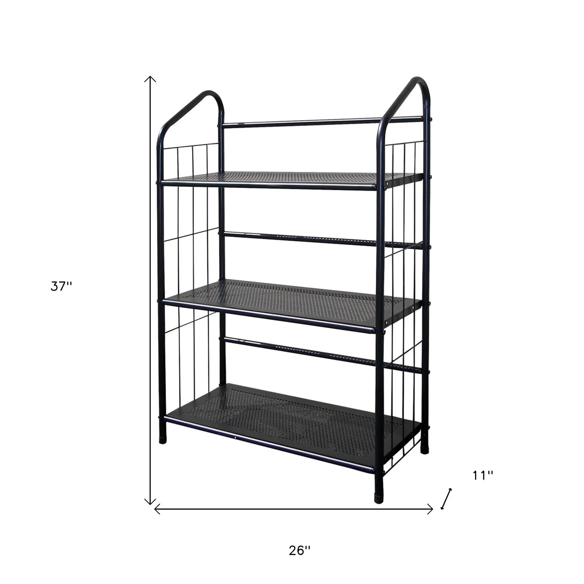 37" Black Metal Three Tier Bookcase Homeroots Office