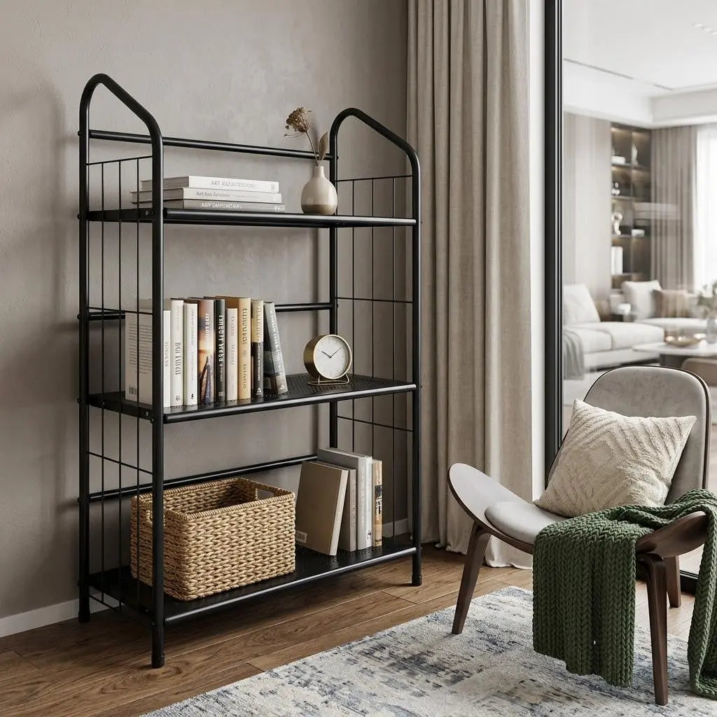37" Black Metal Three Tier Bookcase Homeroots Office