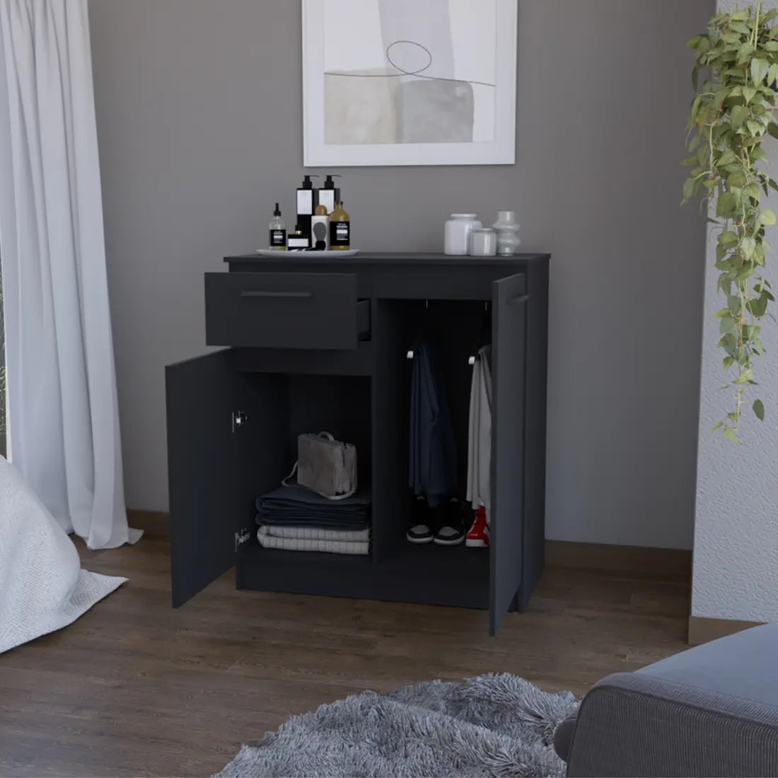 37" Black Wood Accent Cabinet With Two Doors And One Drawer Homeroots Kitchen & Dining