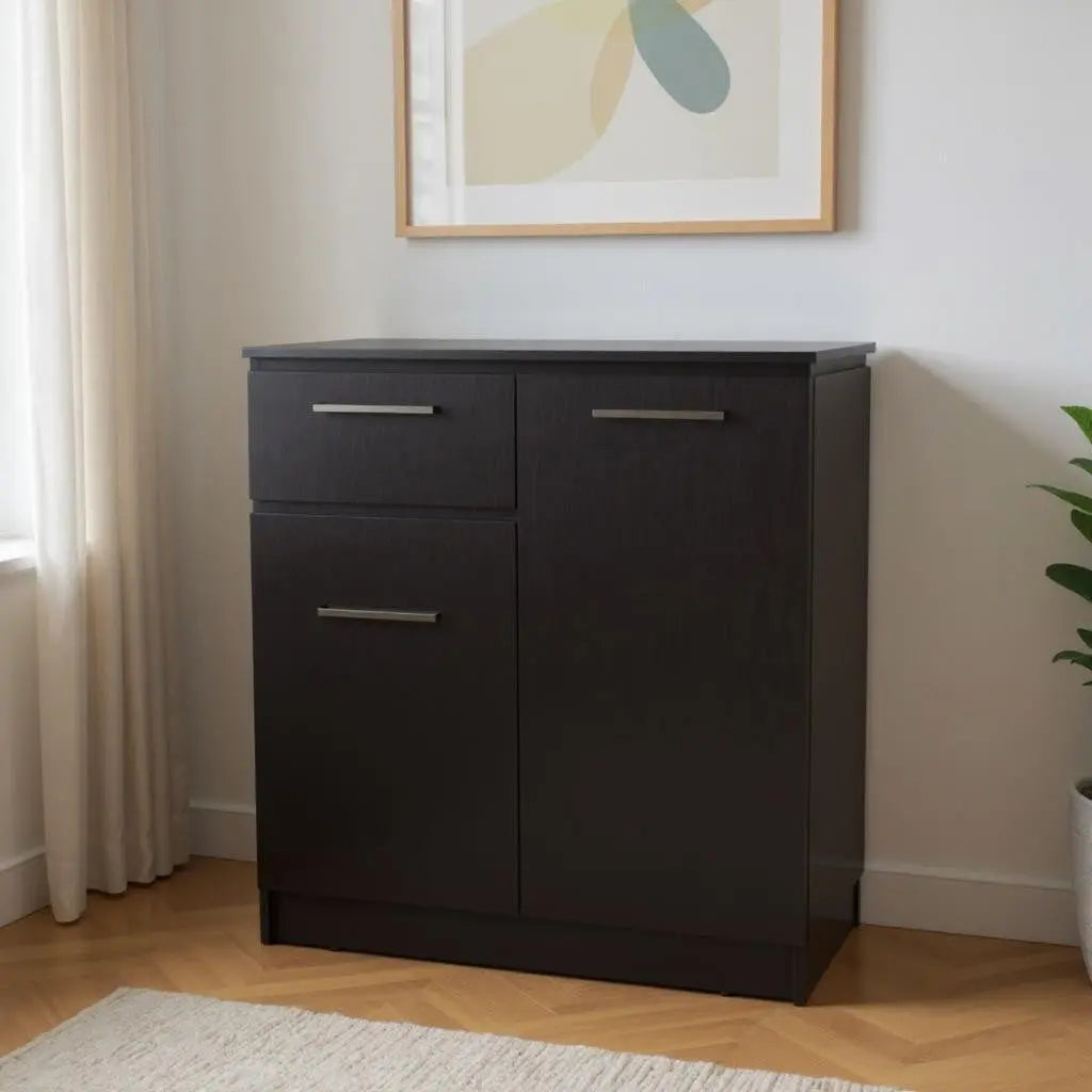 37" Black Wood Accent Cabinet With Two Doors And One Drawer Homeroots Kitchen & Dining