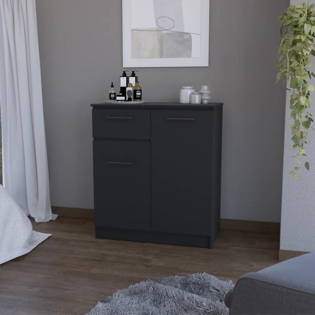 37" Black Wood Accent Cabinet With Two Doors And One Drawer Homeroots Kitchen & Dining