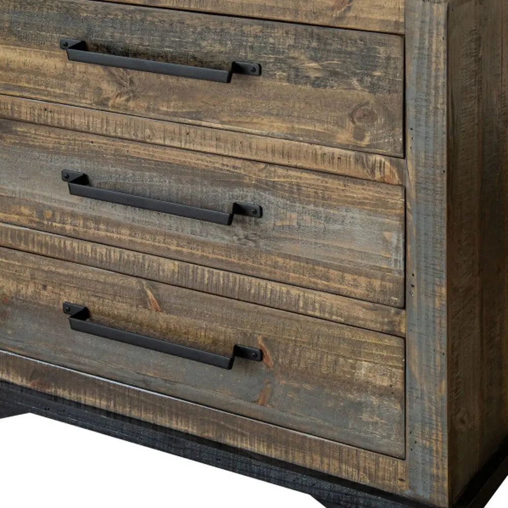 37" Brown and Gray Solid Wood Three Drawer Chest Homeroots Bed & Bath