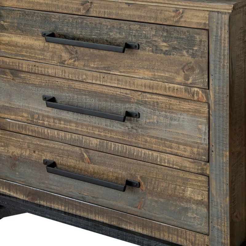 37" Brown and Gray Solid Wood Three Drawer Chest Homeroots Bed & Bath