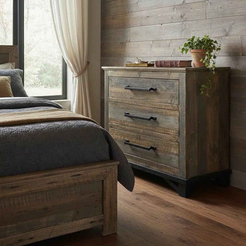 37" Brown and Gray Solid Wood Three Drawer Chest Homeroots Bed & Bath
