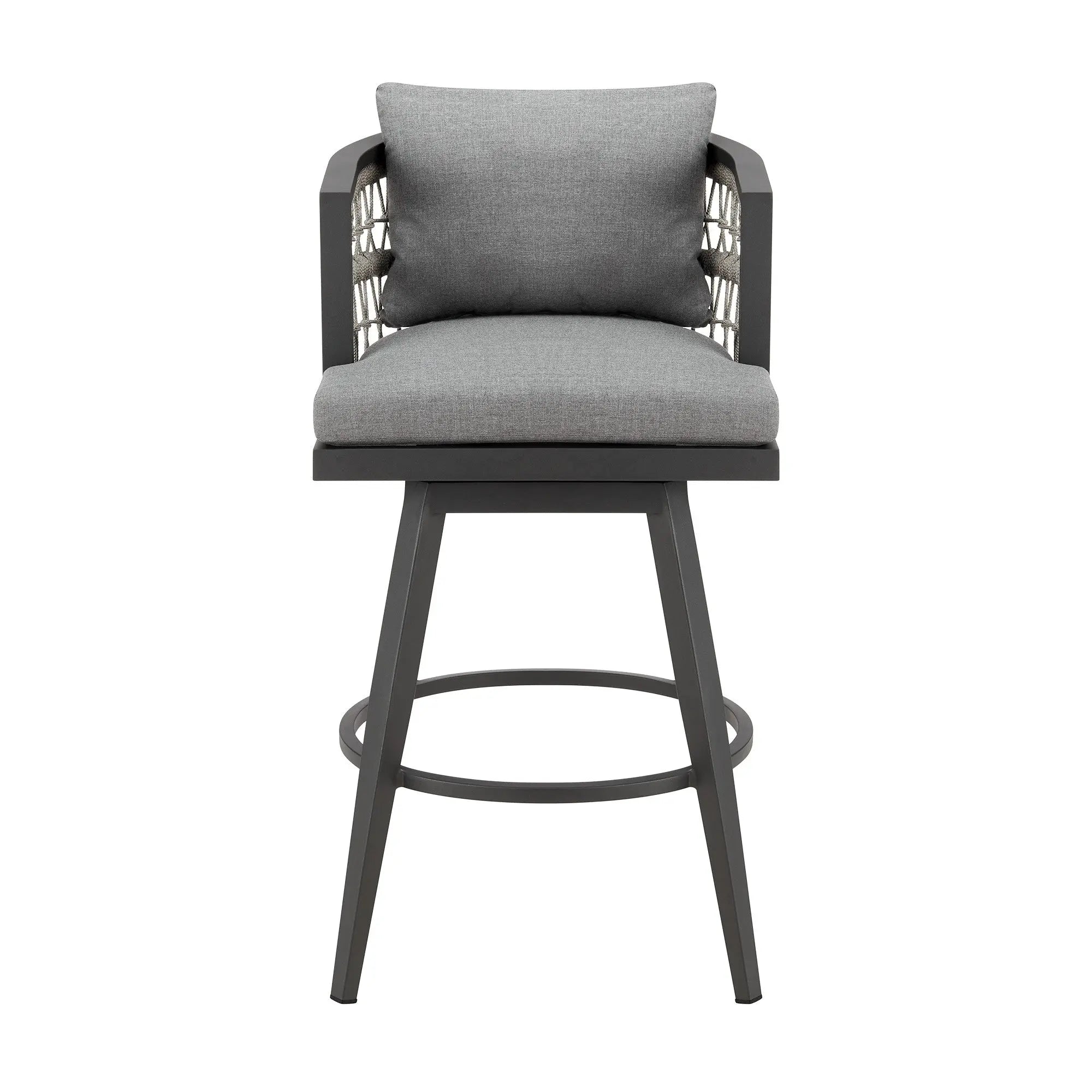 37" Gray Metal Swivel Outdoor Counter Height Bar chair with Footrest - GreatEagleInc