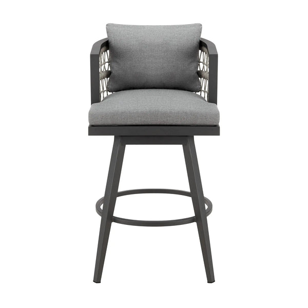 37" Gray Metal Swivel Outdoor Counter Height Bar chair with Footrest - GreatEagleInc
