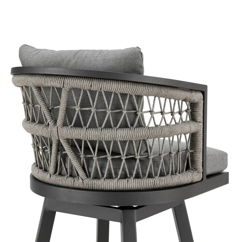 37" Gray Metal Swivel Outdoor Counter Height Bar chair with Footrest - GreatEagleInc