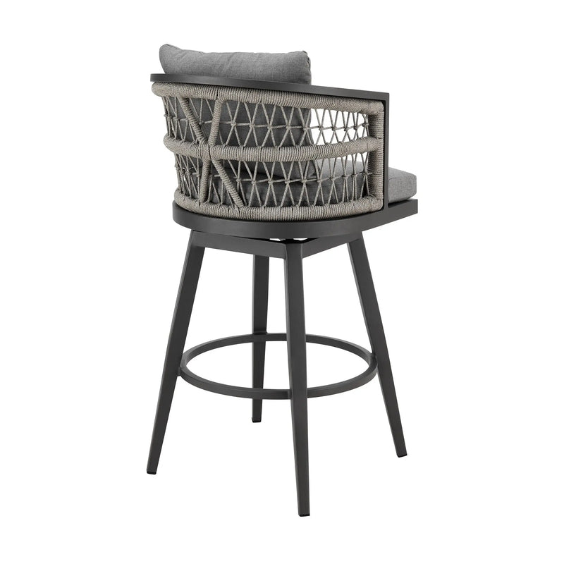 37" Gray Metal Swivel Outdoor Counter Height Bar chair with Footrest - GreatEagleInc