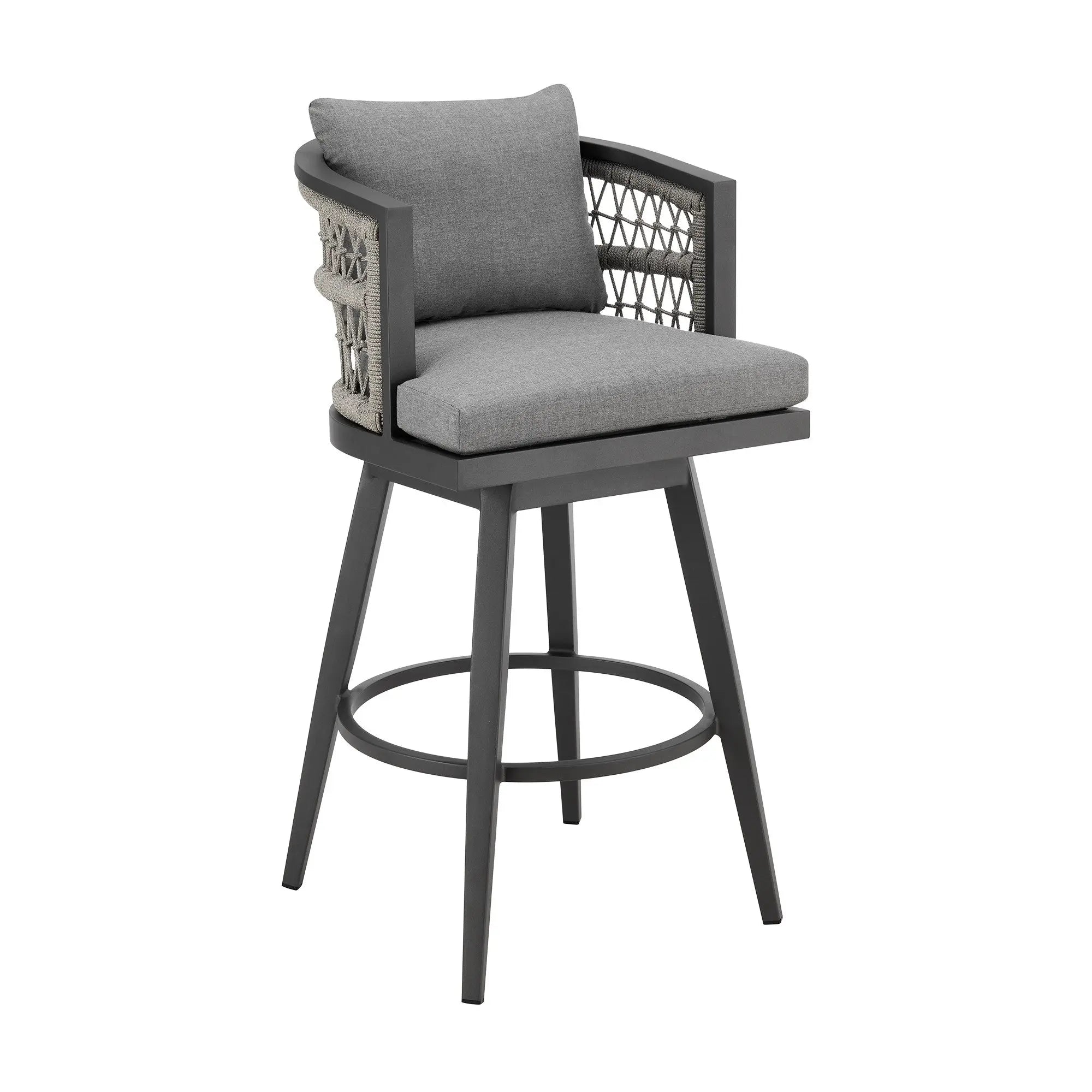 37" Gray Metal Swivel Outdoor Counter Height Bar chair with Footrest - GreatEagleInc