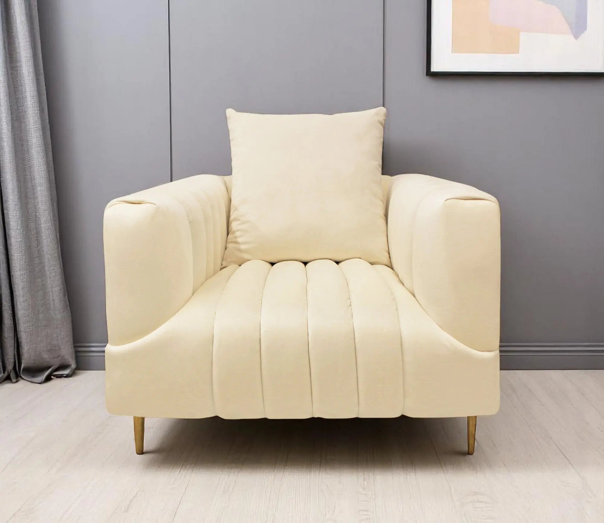 37" Ivory Velvet And Gold Solid Color Lounge Chair Homeroots Living Room