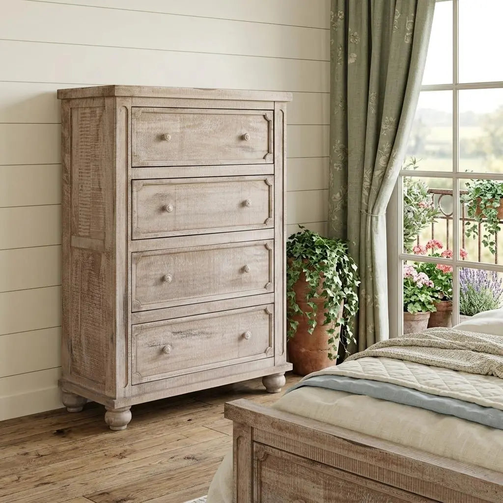 37" Natural Solid Wood Four Drawer Dresser Homeroots Bed & Bath